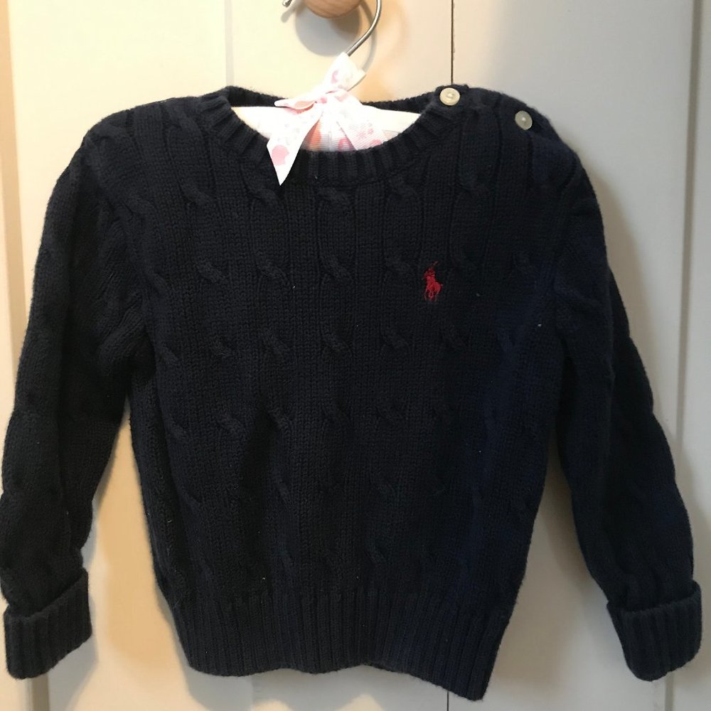 Kids Polo RL Navy Cable Sweater